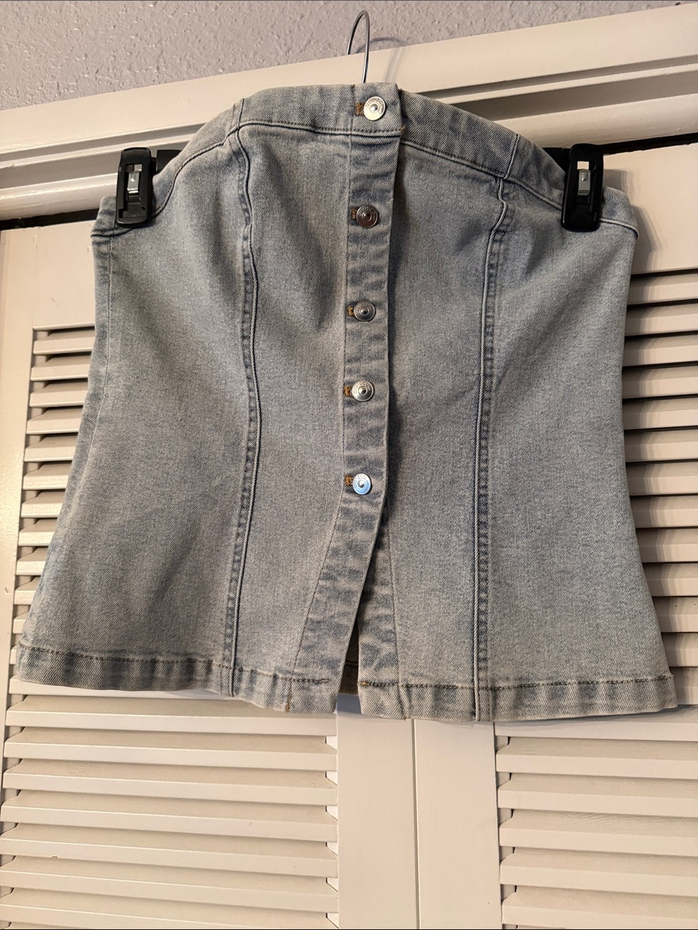H&M Light Blue Button-Front Denim strapless top